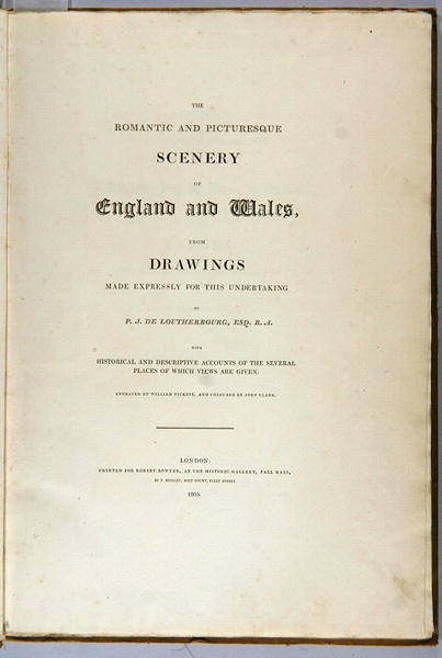 Titelsida för Romantic and Picturesque Scenery of England and Wales, 1805 av Philippe Jacques de Loutherbourg