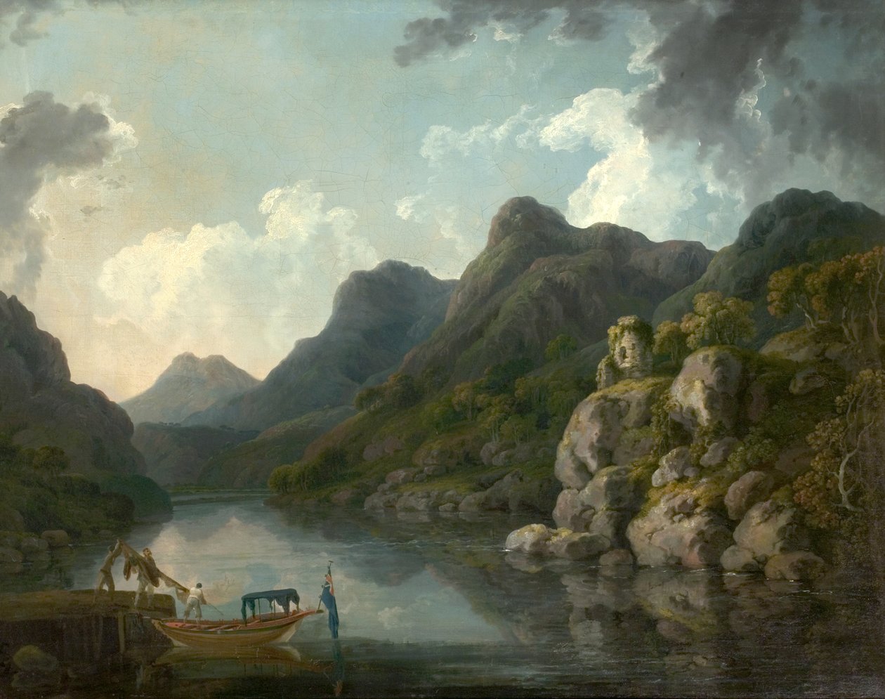 Utsikt över Snowdon med slottet Dolbardarn från Llanberis, norra Wales, 1787 av Philippe Jacques de Loutherbourg