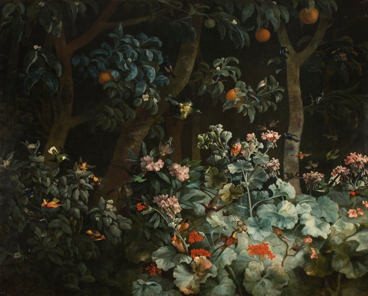 Lövverk, blommor och fåglar, 1796 av Philip Reinagle
