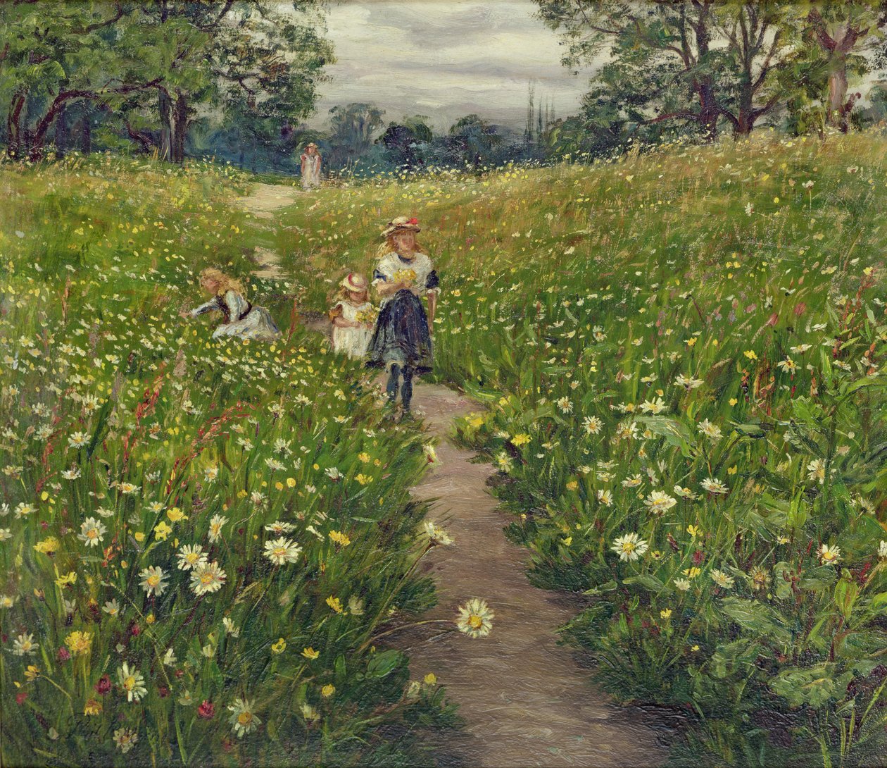 Samla vilda blommor (olja på kort) av Philip Richard Morris