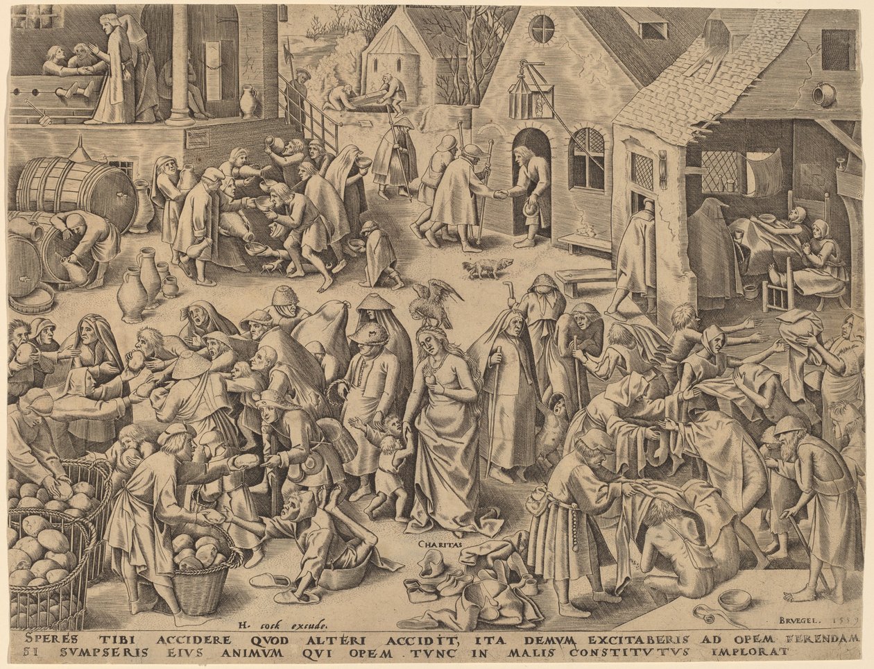 Välgörenhet [recto] av Philip Galle after Pieter Bruegel the Elder