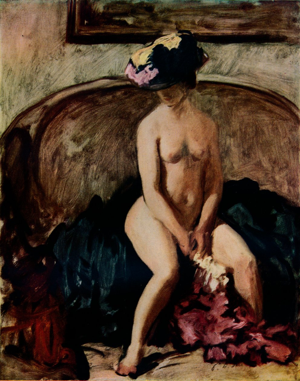 Sittande naken: The Black Hat, c1900 av Philip Wilson Steer