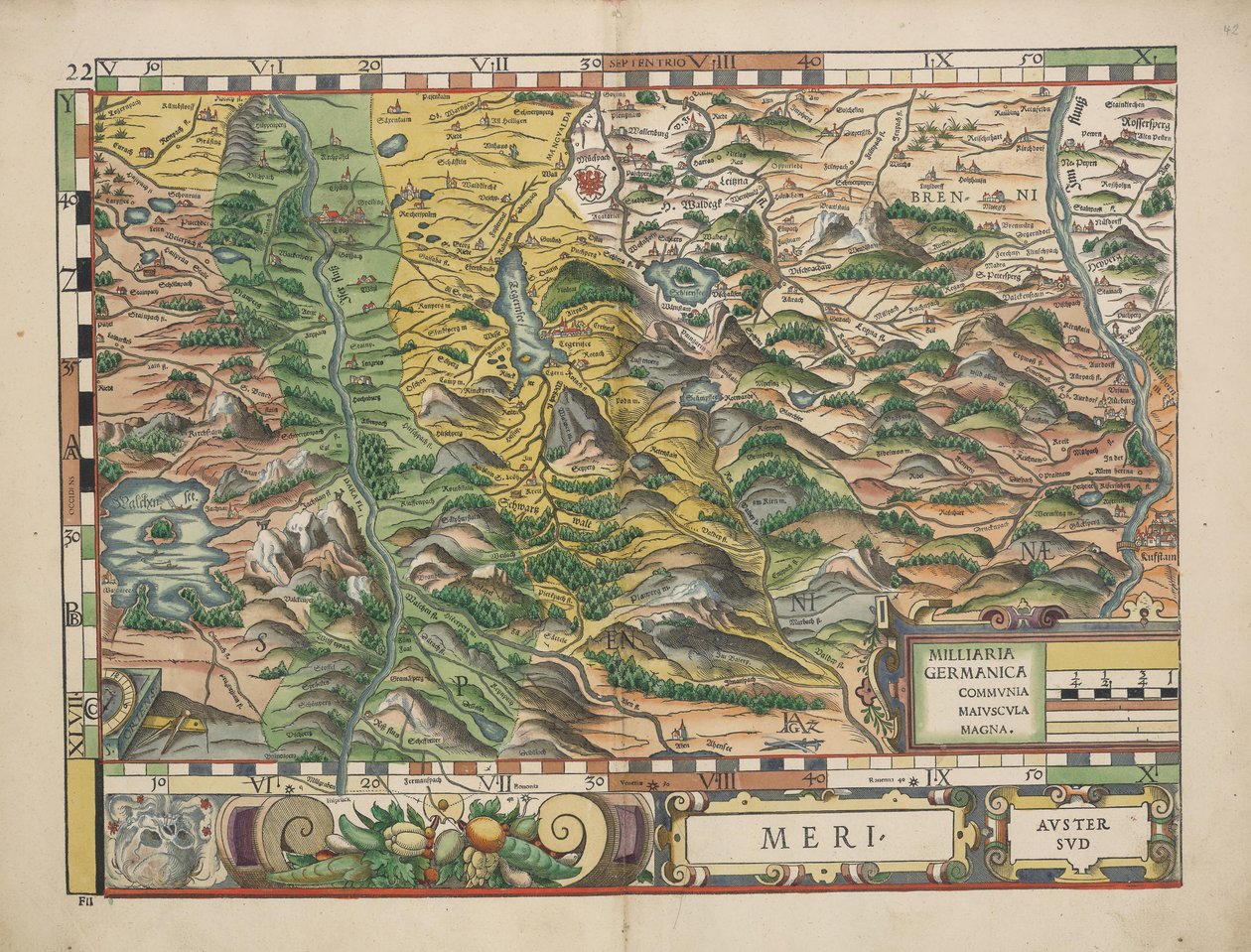 Bairische Landtafeln från 1568 (plansch 22) av Philipp Apian
