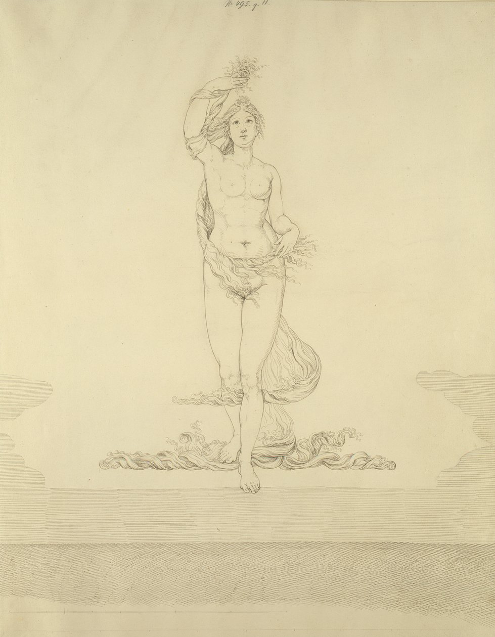 Aurora, 1807 (penna och grått bläck med blyspår på papper) av Philipp Otto Runge
