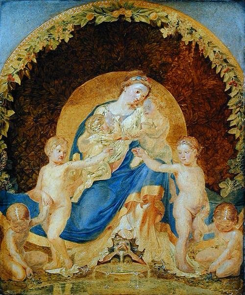 Moder Jord och hennes barn, 1803 (guldmalen på papper på panel) av Philipp Otto Runge