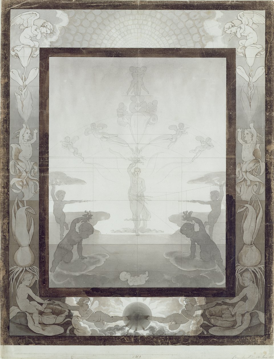 Morgonen, 1807 (penna och pensel i brun och grå tvätt över blyerts på papper) (se 147752) av Philipp Otto Runge