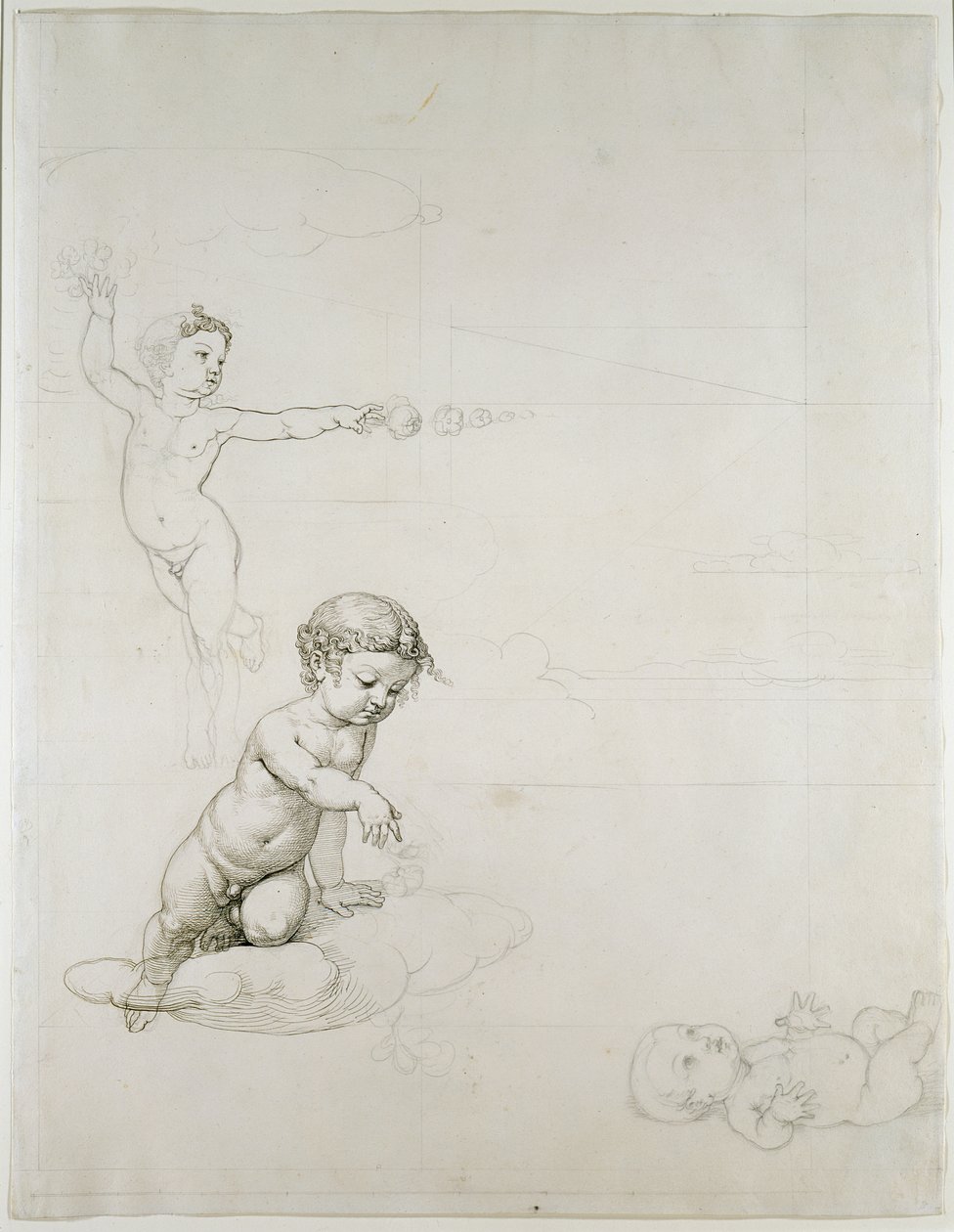 The Two Rose Genies and the Baby in the Field, 180708 (penna och bläck på papper) av Philipp Otto Runge