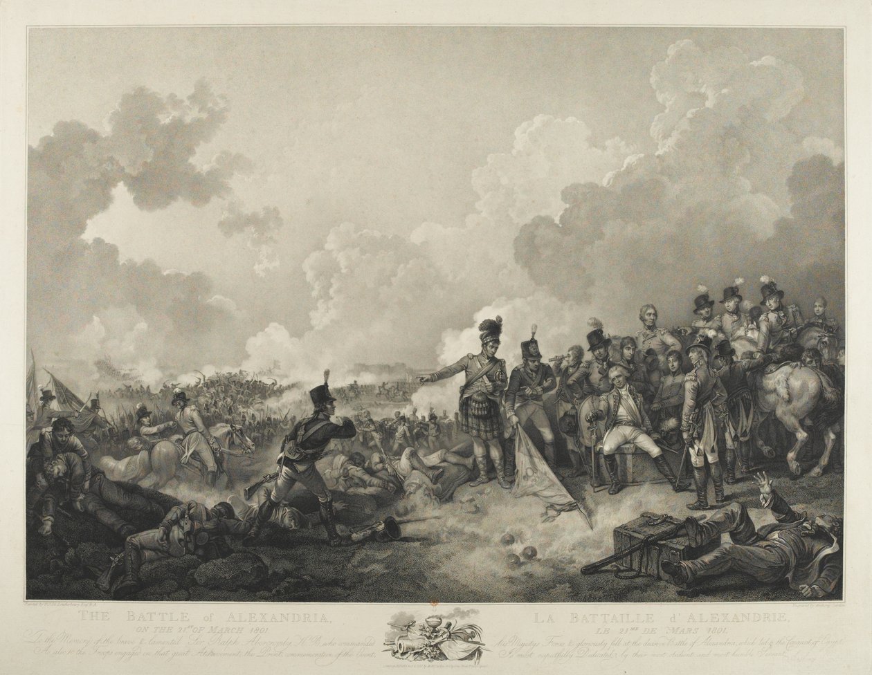 Slaget vid Alexandria, med general Abercrombie sårad, 21 mars 1801, graverad av A. Cardon, 1806 (stiplingsgravyr) av Philippe Jacques de Loutherbourg