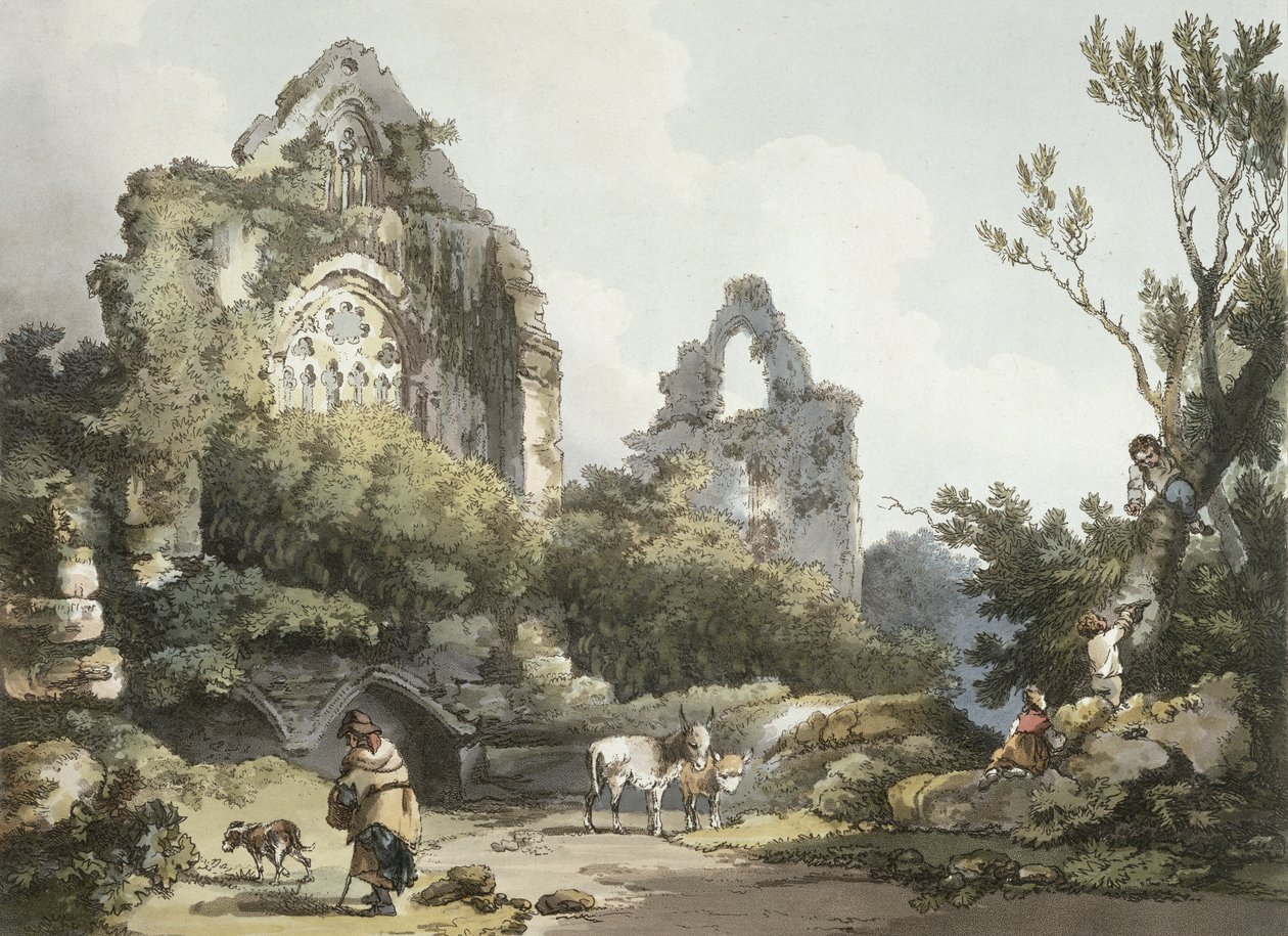 Tintern Abbey, från "The Romantic and Picturesque Scenery of England Wales", publicerad 1805 (färggravyr). av Philippe Jacques de Loutherbourg