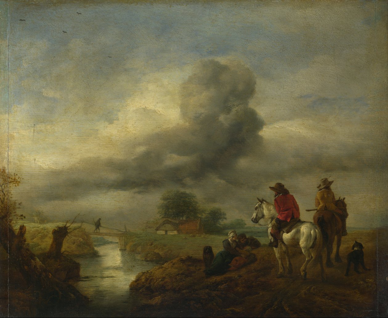 Två vedetter på klockan vid en ström av Philips Wouwerman