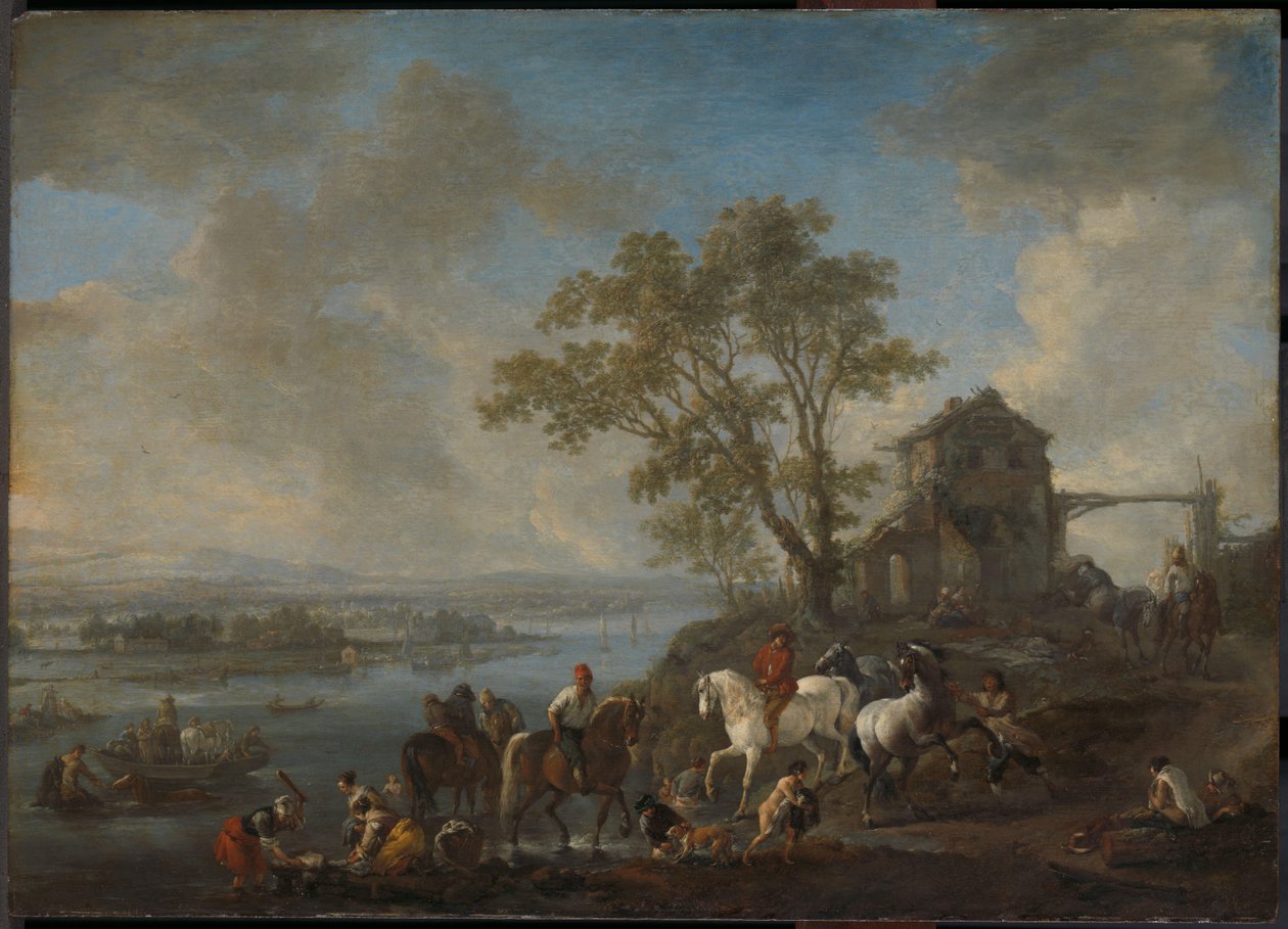 Hästdamm vid en flod av Philips Wouwerman