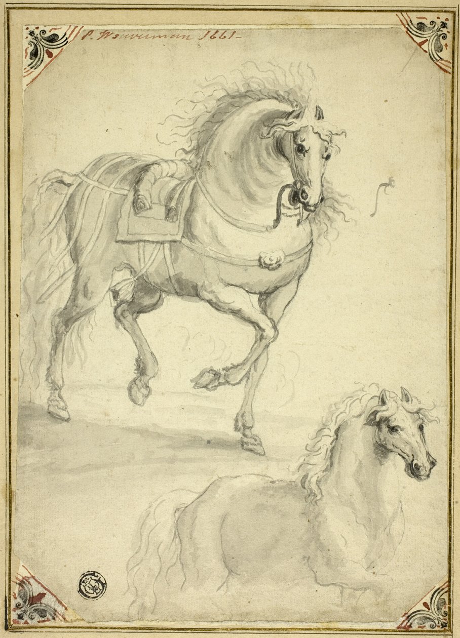 Två skisser av travhäst av Philips Wouwerman