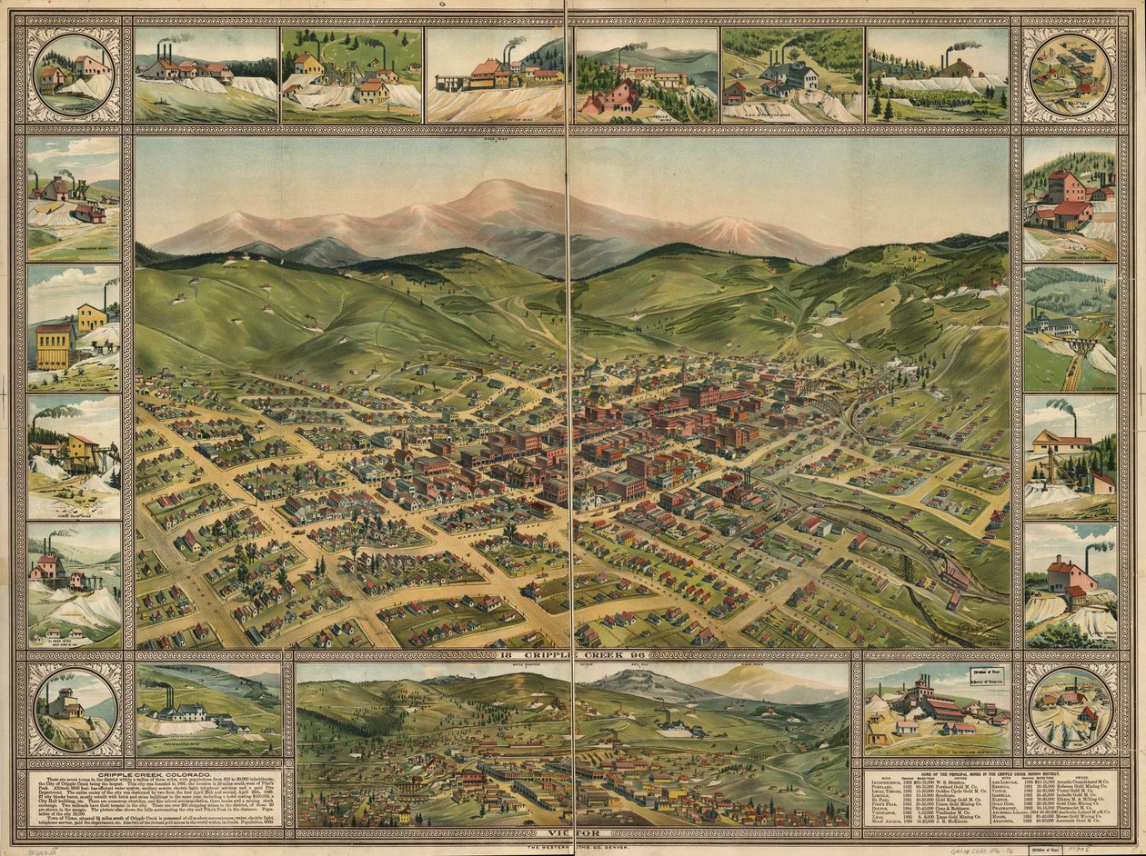 Cripple Creek, 1896. av Phillips and Desjardins Western Lithograph Co.