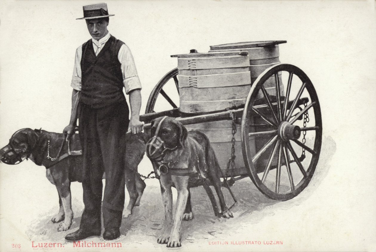 Milkman, Lucerne, Schweiz (svartvitt foto) av Photographer Swiss