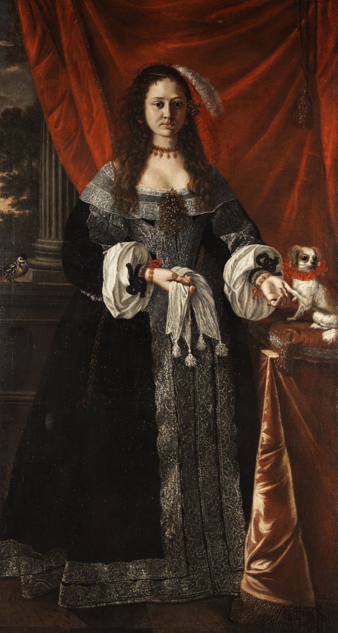 Porträt einer adeligen Dame mit Hündchen av Pier Francesco Cittadini