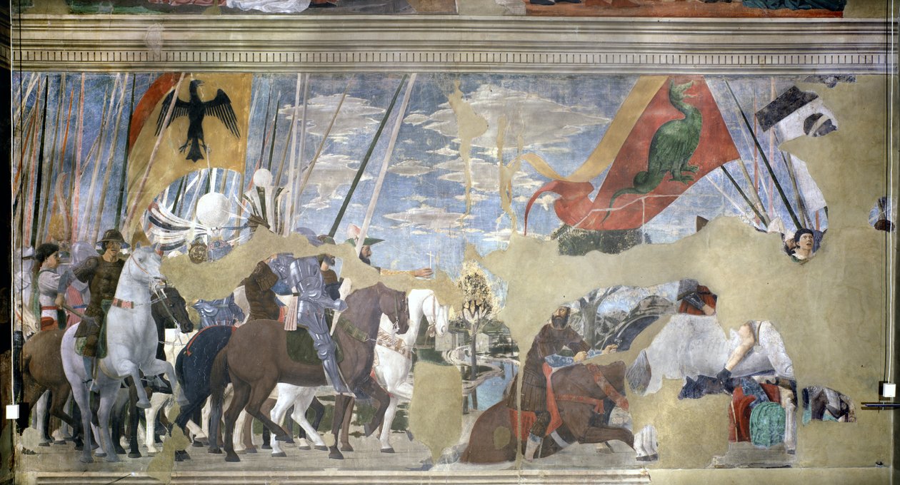 Slaget vid Milvian Bridge, 312 AD, från Legenden om det sanna korset, avslutades 1464 av Piero della Francesca
