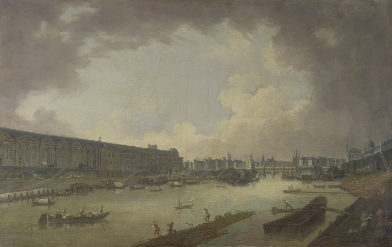 Utsikt över Pont Neuf och Galeries du Louvren från Pont Royal av Pierre Antoine Demachy