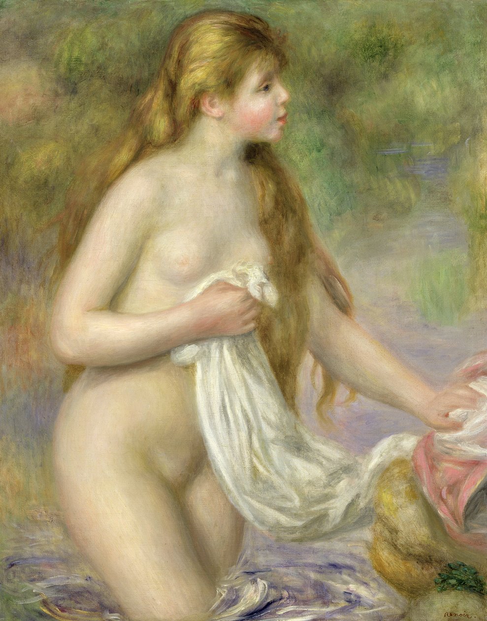 Badkar med långt hår, c.1895 av Pierre Auguste Renoir