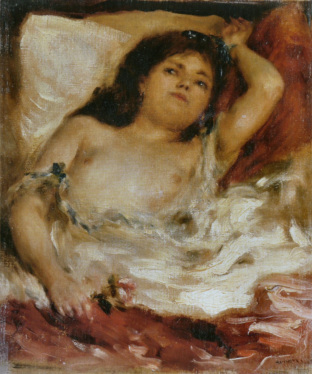 Femme demi-nue couchée av Pierre Auguste Renoir