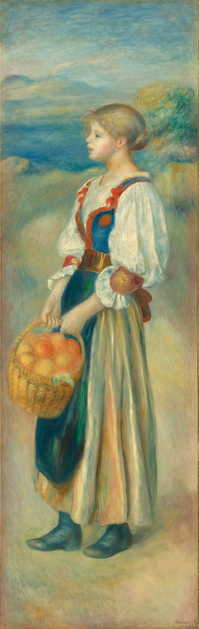 Flicka med en korg med apelsiner, ca 1889 av Pierre Auguste Renoir