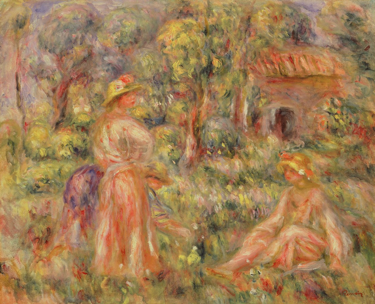 Flickor i en trädgård, 1918 av Pierre Auguste Renoir
