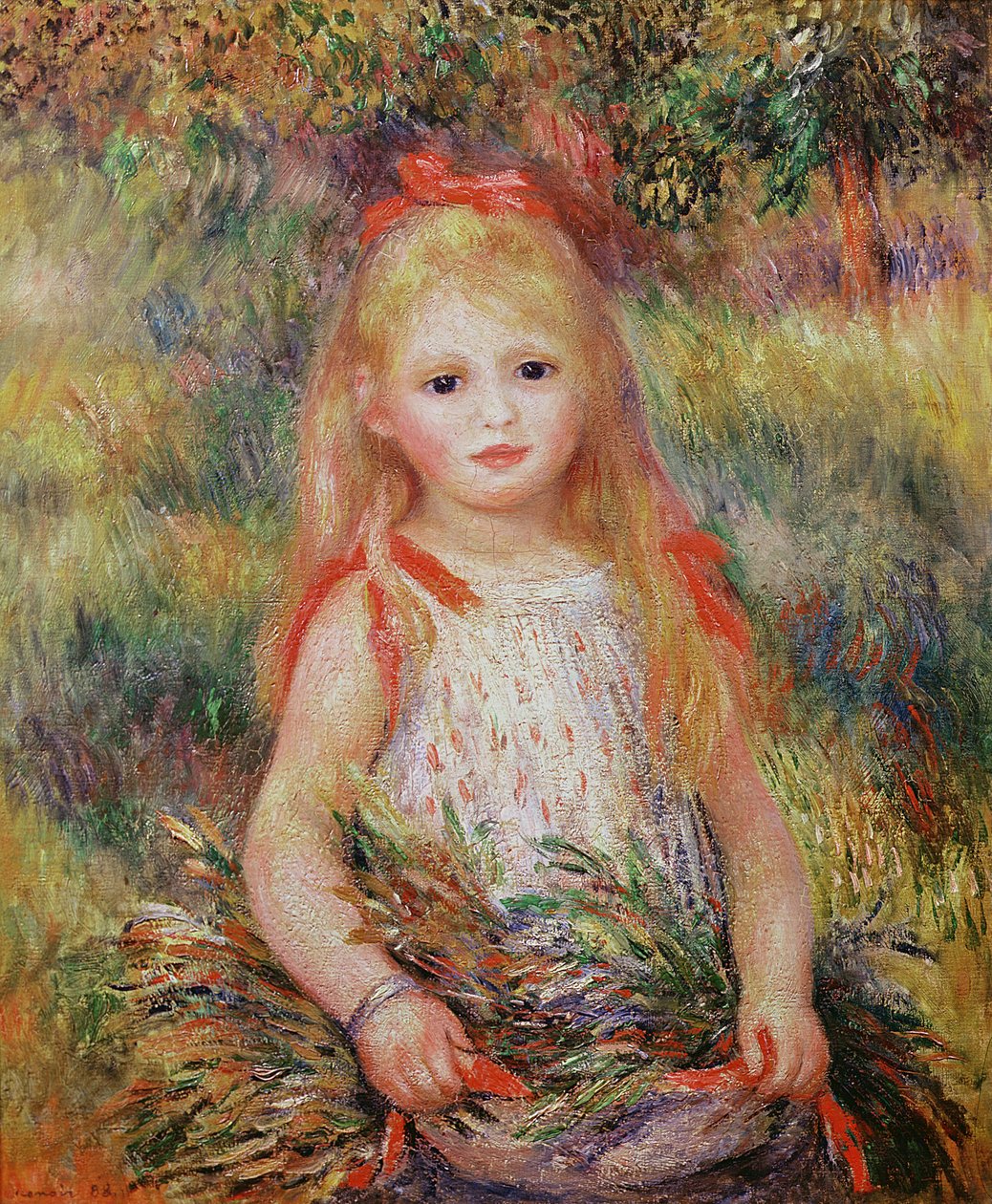 Liten flicka som bär blommor, eller The Little Gleaner, 1888 av Pierre Auguste Renoir