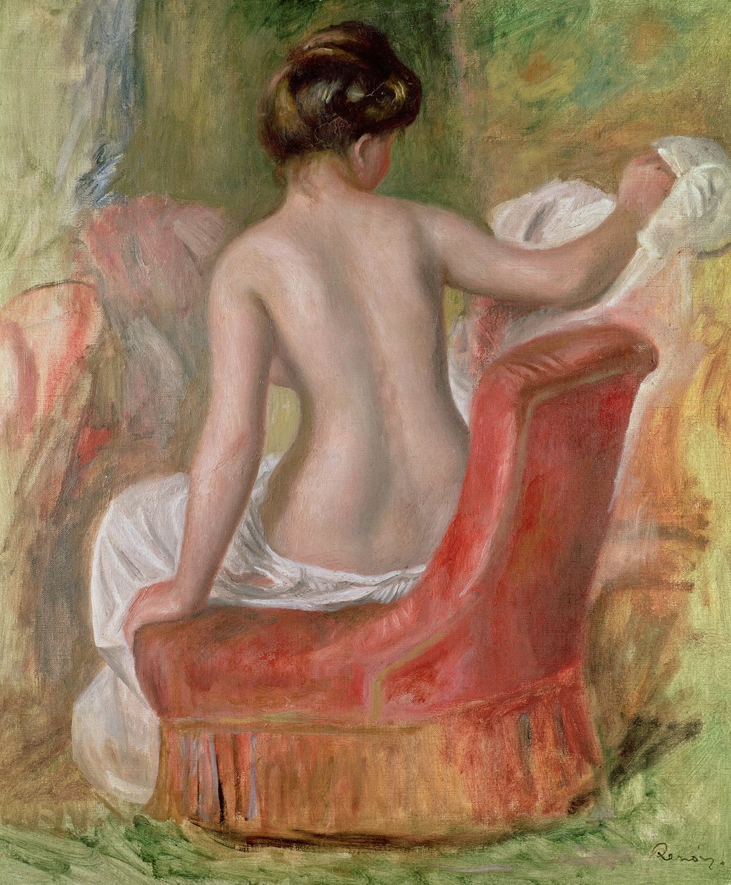 Naken i en fåtölj, 1900 av Pierre Auguste Renoir
