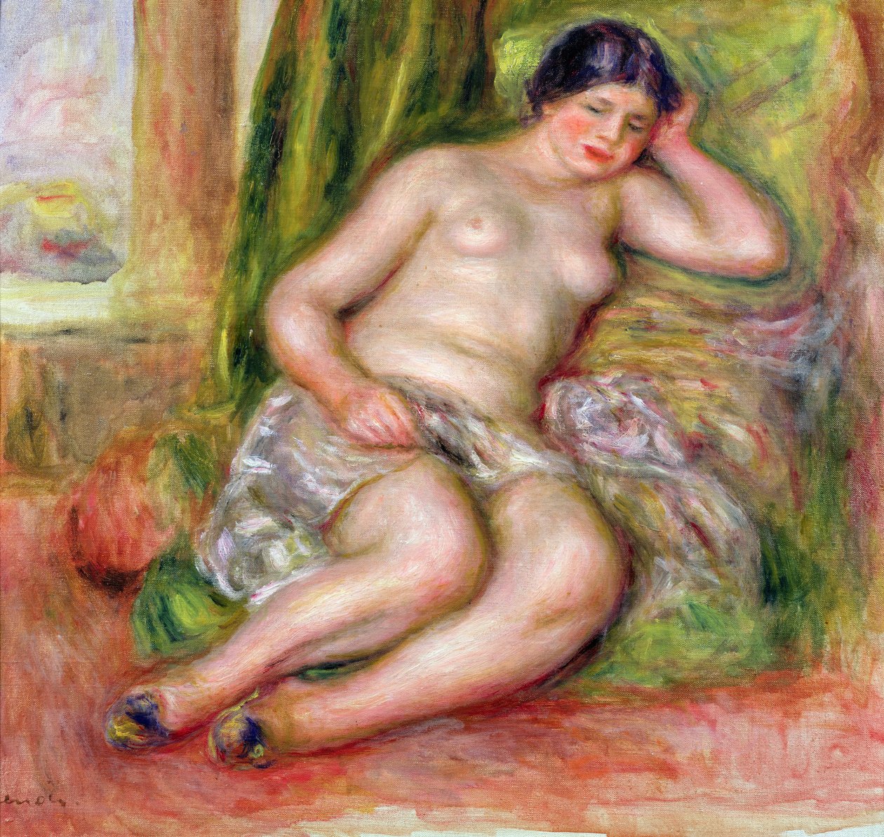 Sova Odalisque, eller Odalisque i turkiska tofflor, ca 1915-17 av Pierre Auguste Renoir