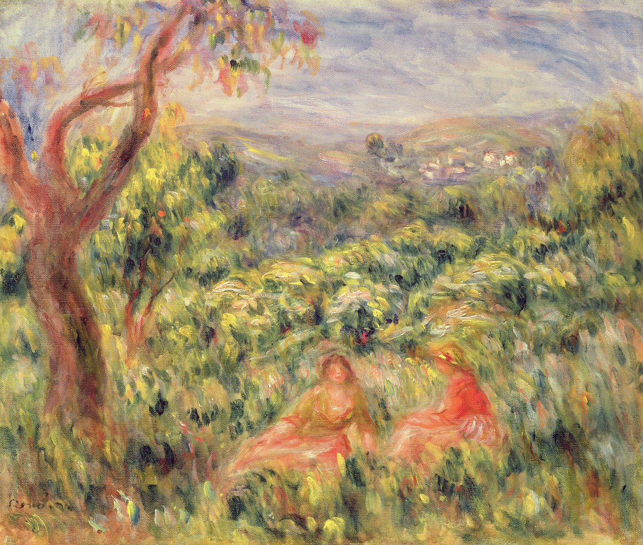 Två flickor bland buskar, 1916 av Pierre Auguste Renoir