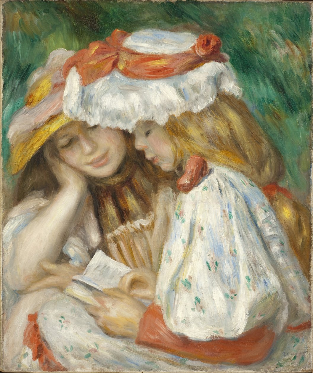 Två flickor läser, 1890-1 av Pierre Auguste Renoir