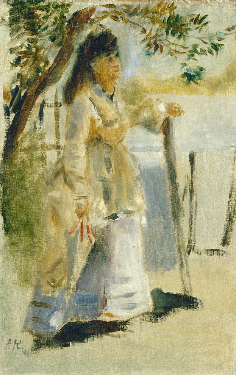 Kvinna vid ett staket, 1866 av Pierre Auguste Renoir