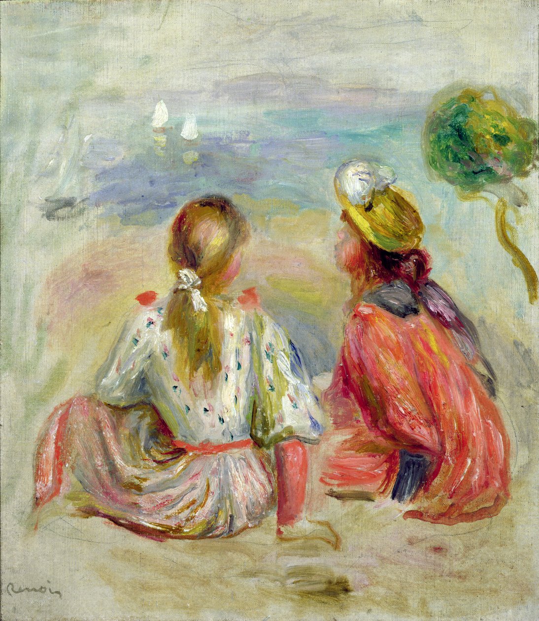 Unga flickor på stranden, ca 1898 av Pierre Auguste Renoir