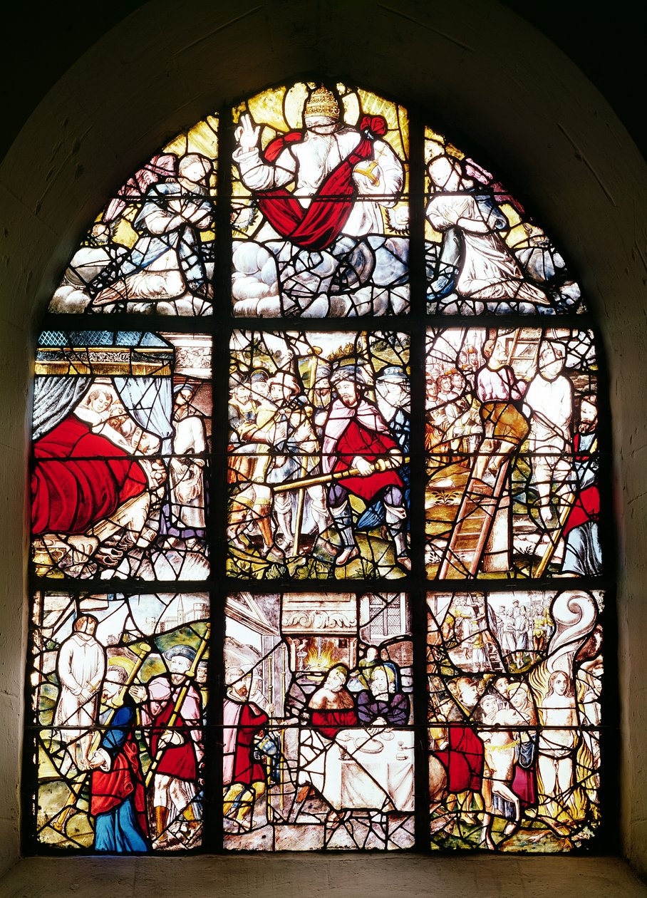 Fönster för pilgrimerna från St. James of Compostela, 1593 (målat glas) av Pierre Bacon
