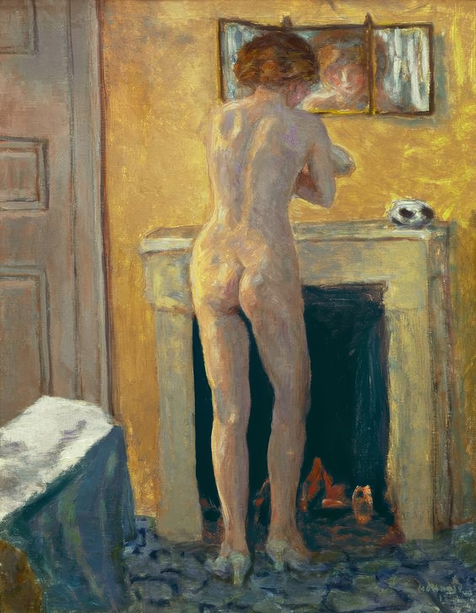 Tillbaka naken framför kaminen av Pierre Bonnard
