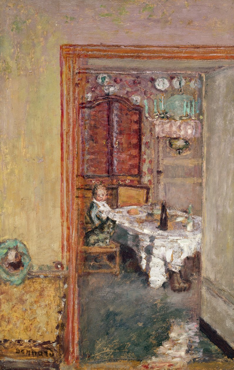 Ung pojke i matsalen, ca 1898 (olja på kort) av Pierre Bonnard