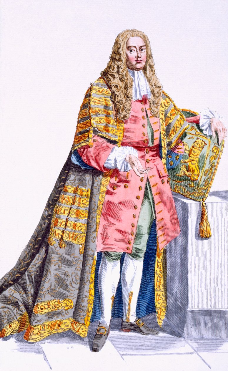 Philip Yorke (1690-1764) förste lord Hardwick från "Receuil des Estampes, representant les Rangs et les Dignites, suivant le Costume de toutes les Nations existantes", publicerad 1780 (handkolorerad eng.) av Pierre Duflos