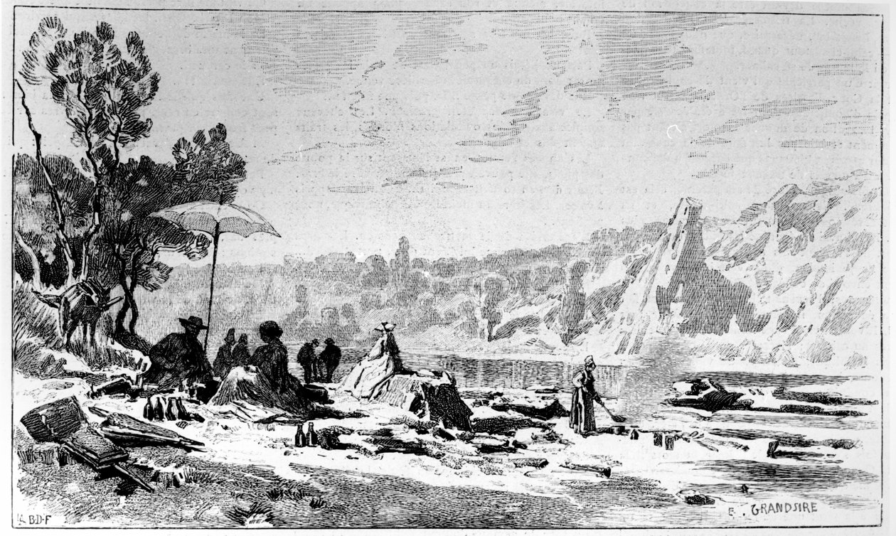 George Sand äter lunch på stranden av Creuse, ca 1860 av Pierre Eugene Grandsire