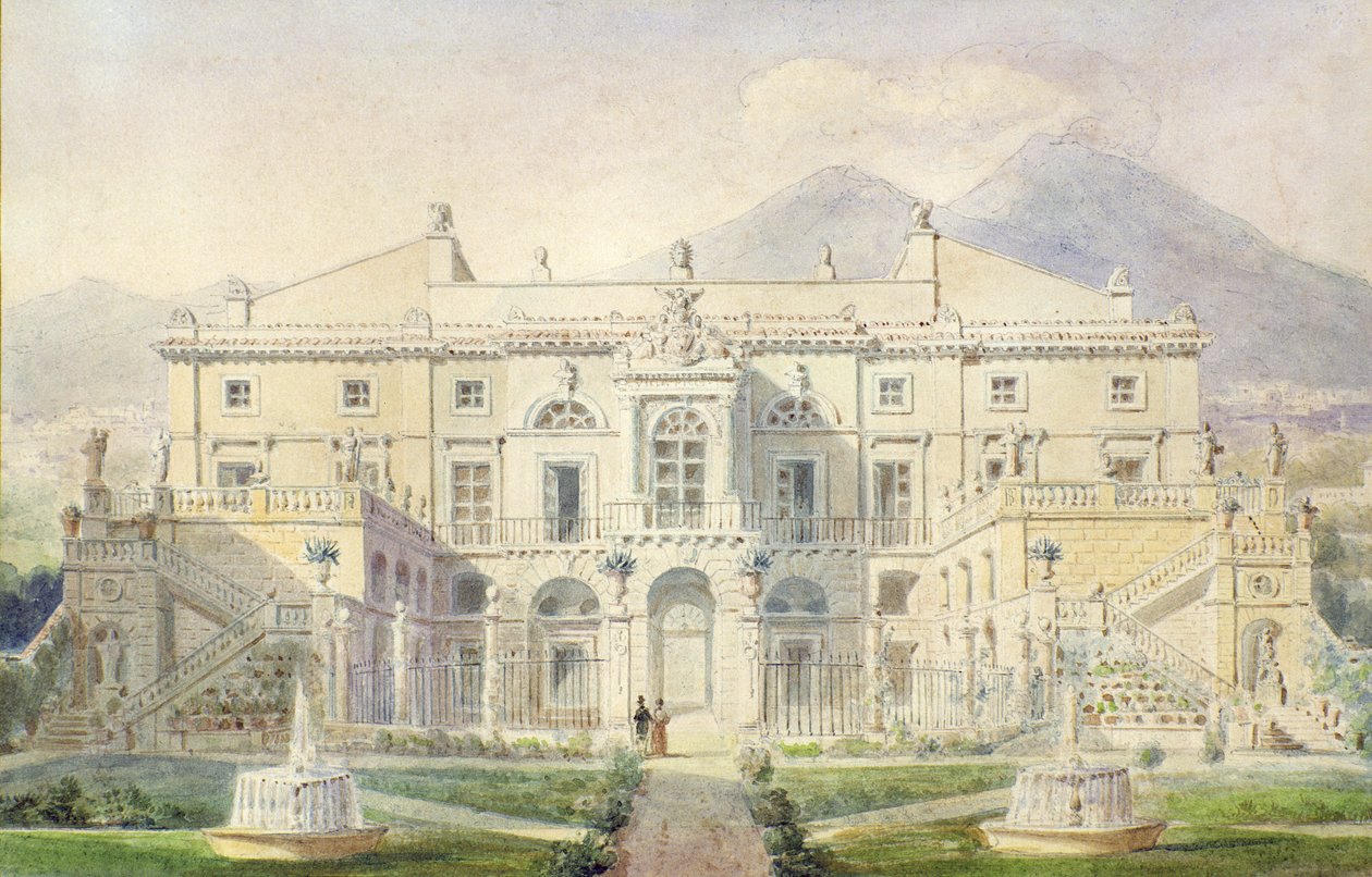 Utsikt över en villa vid Neapelbukten av Pierre Francois Leonard Fontaine