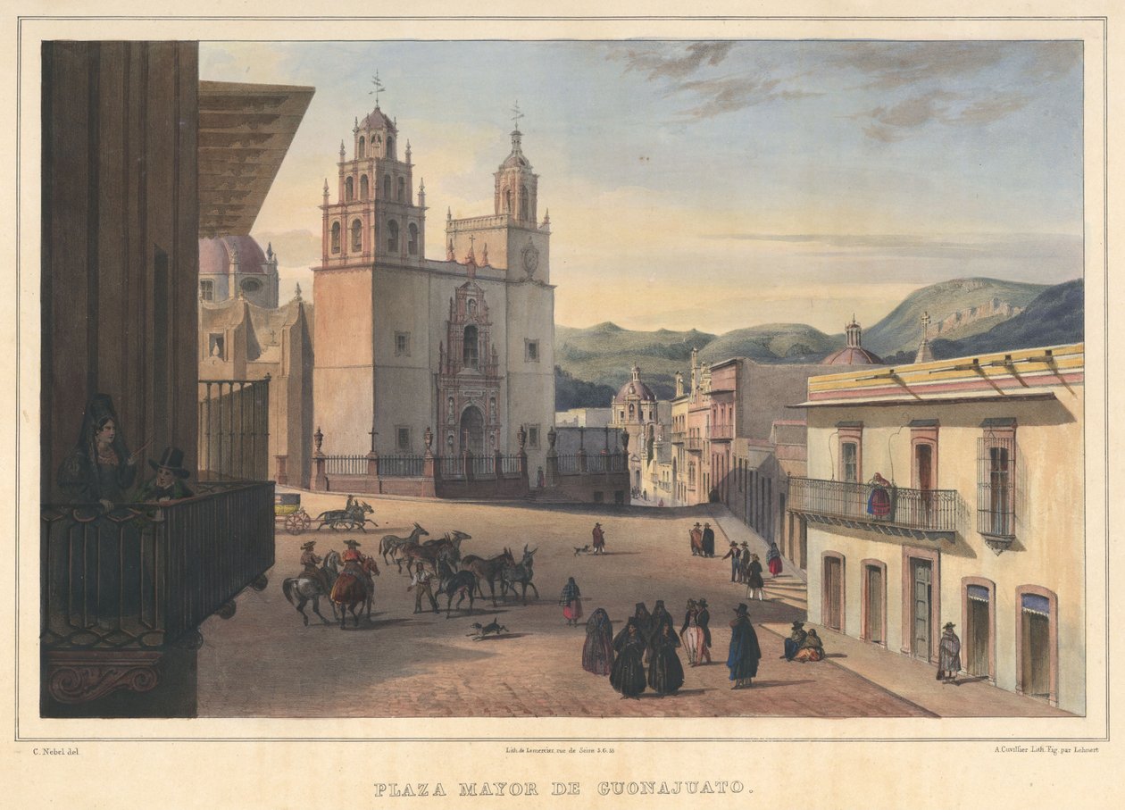 Plaza Mayor de Guanajuato, vy över huvudtorget i Guanajuato, Guanajuato av Pierre Frédéric Lehnert
