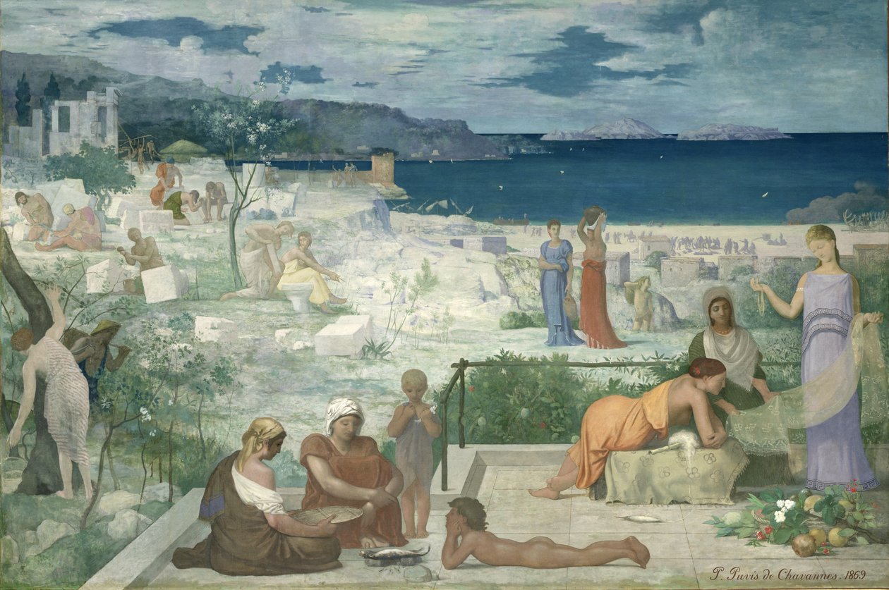 Den grekiska kolonin, Marseille, 1869 av Pierre Puvis de Chavannes