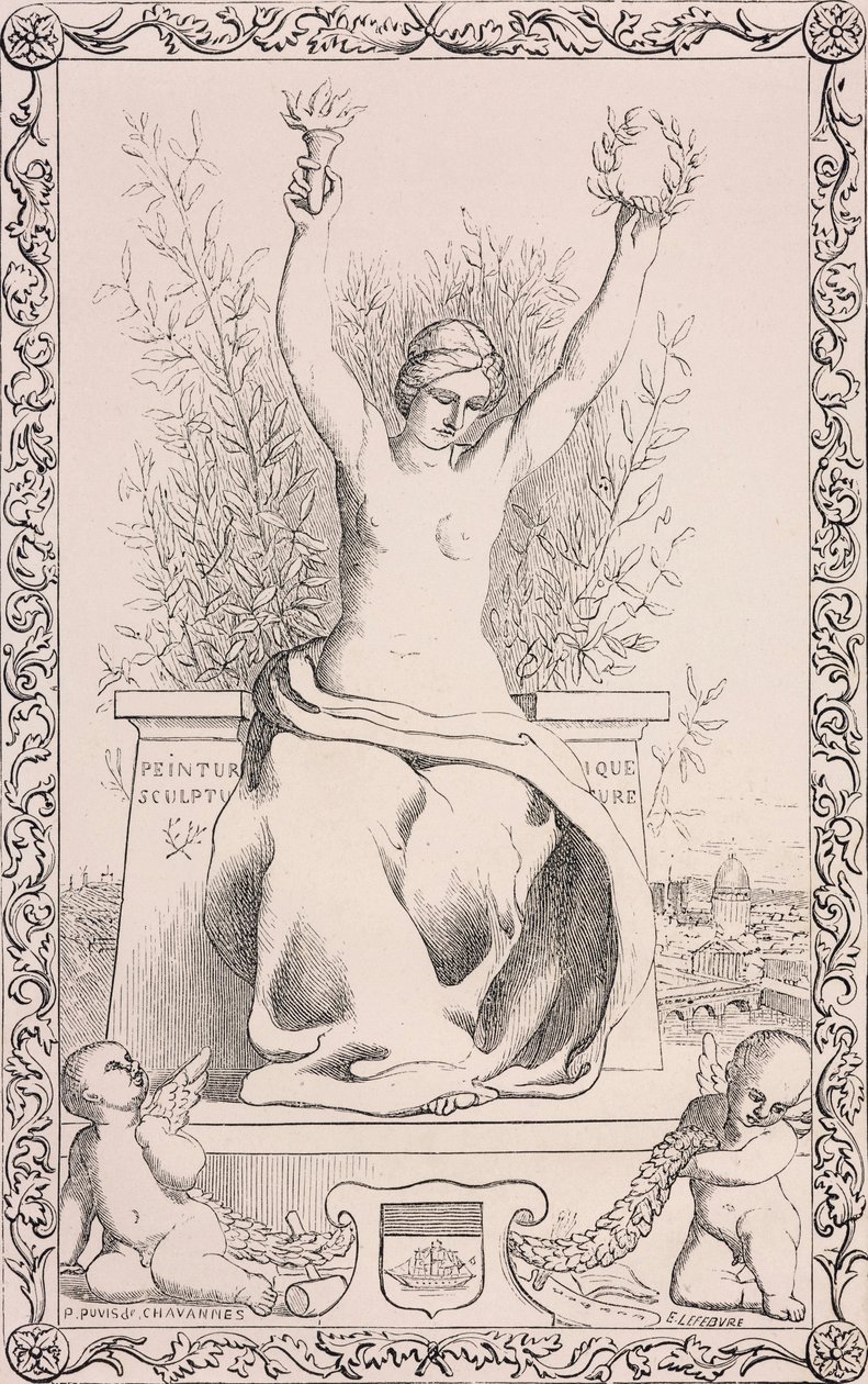 Allegory of Paris, 1800-talet (bw gravyr) av Pierre Puvis de Chavannes
