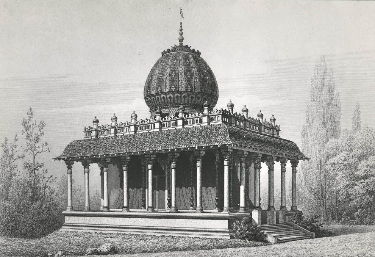 Ostindiska kompaniets paviljong, vid Exposition Universelle 1867, 1868 litho av Georges Diéterle