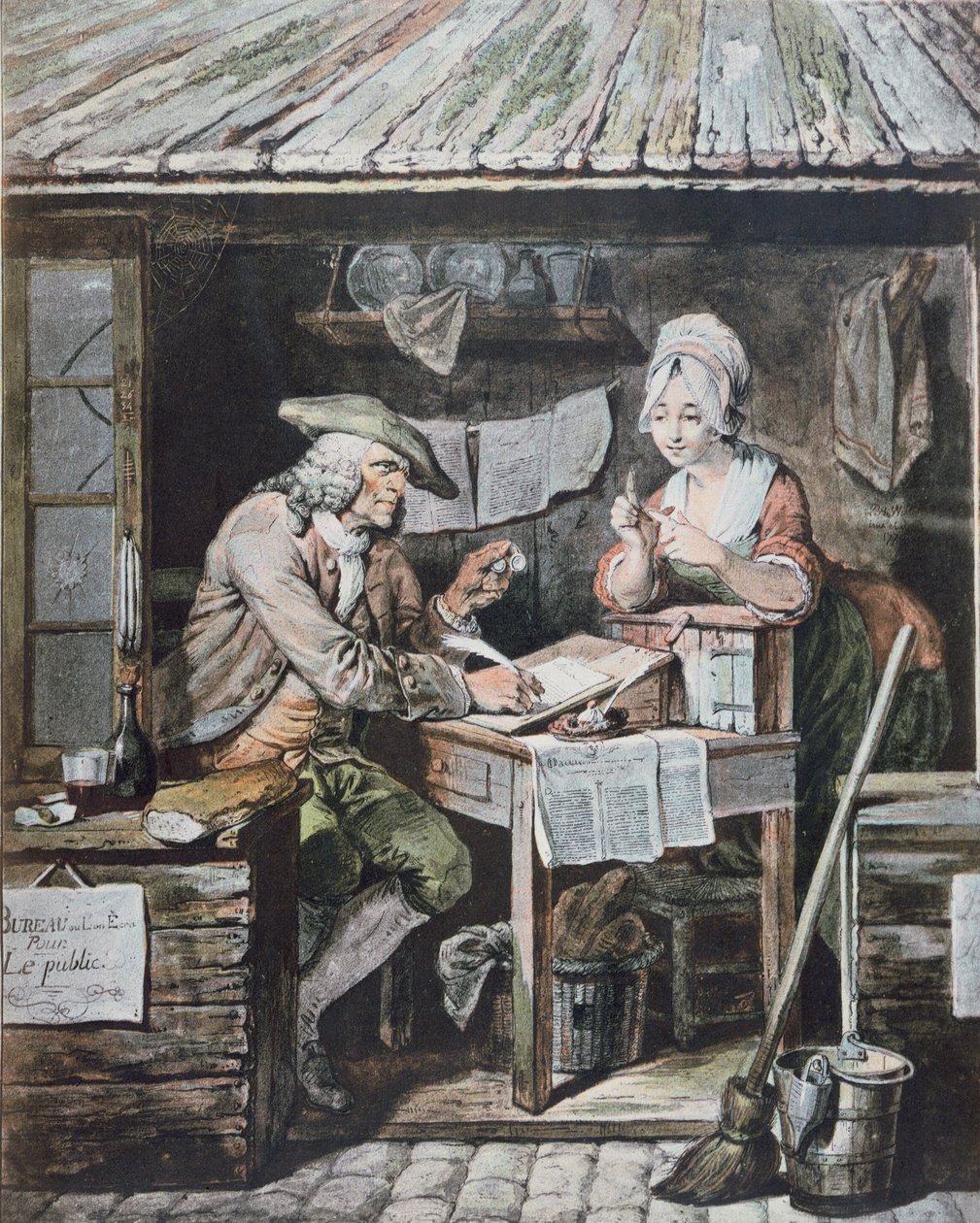 The Public Writer (färggravyr) av Pierre Alexandre (after) Wille