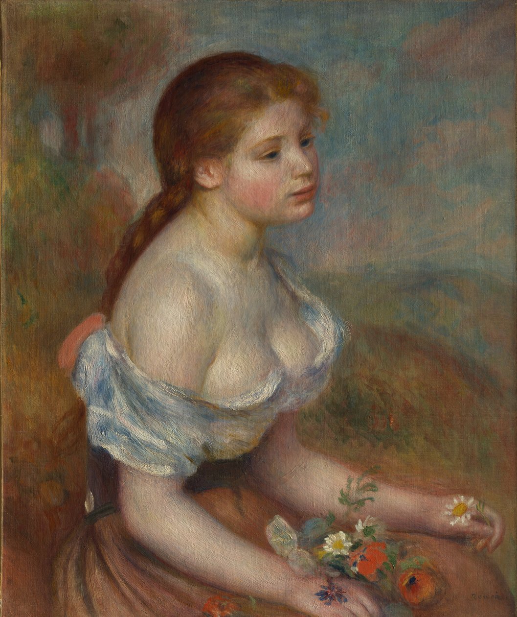 En ung flicka med tusenskönor, 1889. av Pierre Auguste Renoir