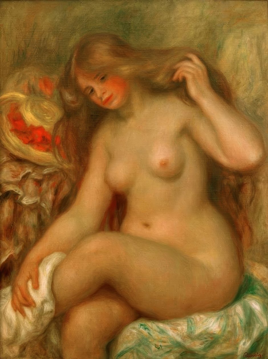Badkar i kors och mössa av Pierre Auguste Renoir