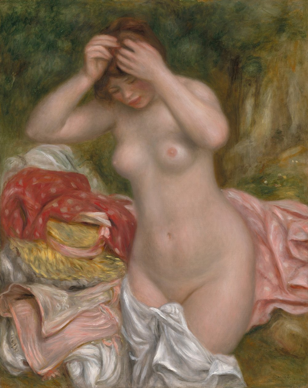 Bather ordnar sitt hår, 1893. av Pierre Auguste Renoir