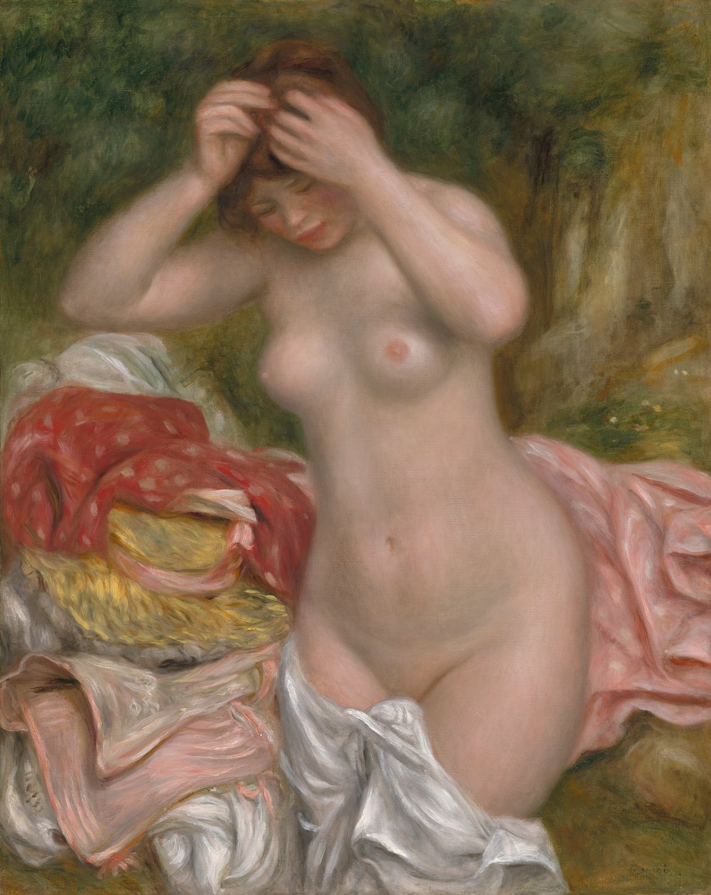 Baderska som ordnar sitt hår, 1893 av Pierre Auguste Renoir