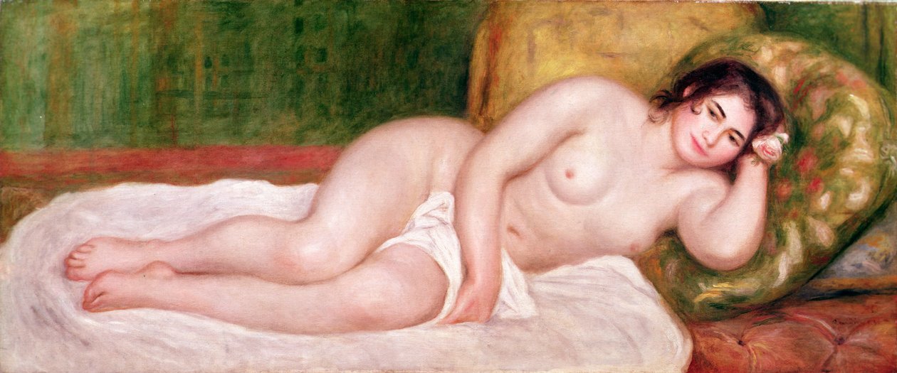 Kvinna naken på en soffa av Pierre Auguste Renoir