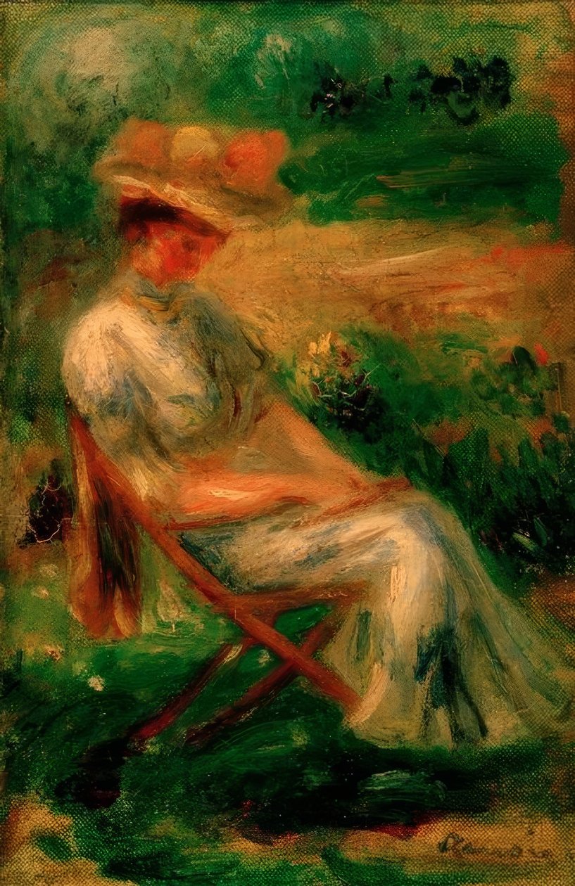 Kvinna som sitter i en trädgård av Pierre Auguste Renoir