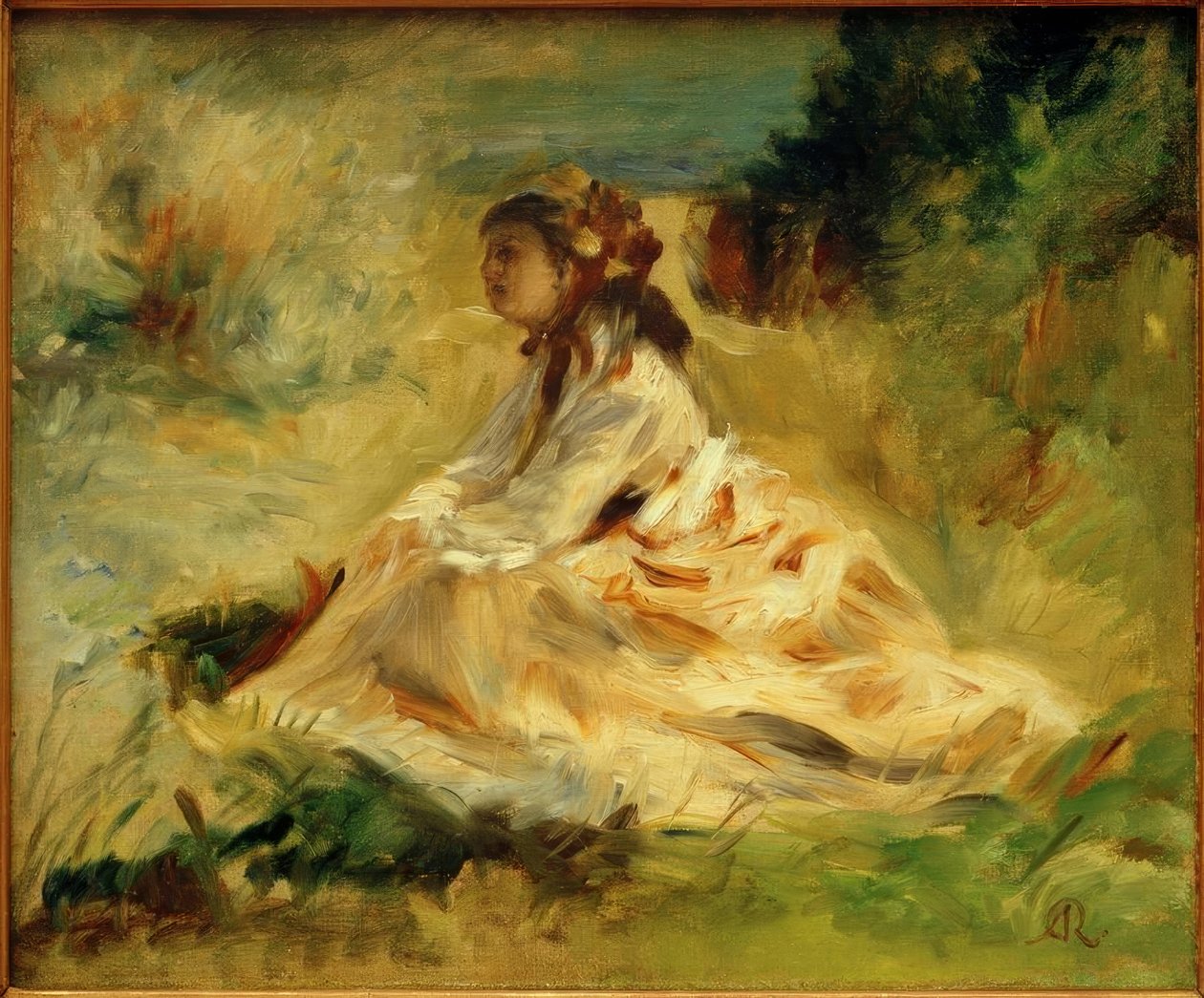 Kvinna på en äng (Lise Tréhot) av Pierre Auguste Renoir